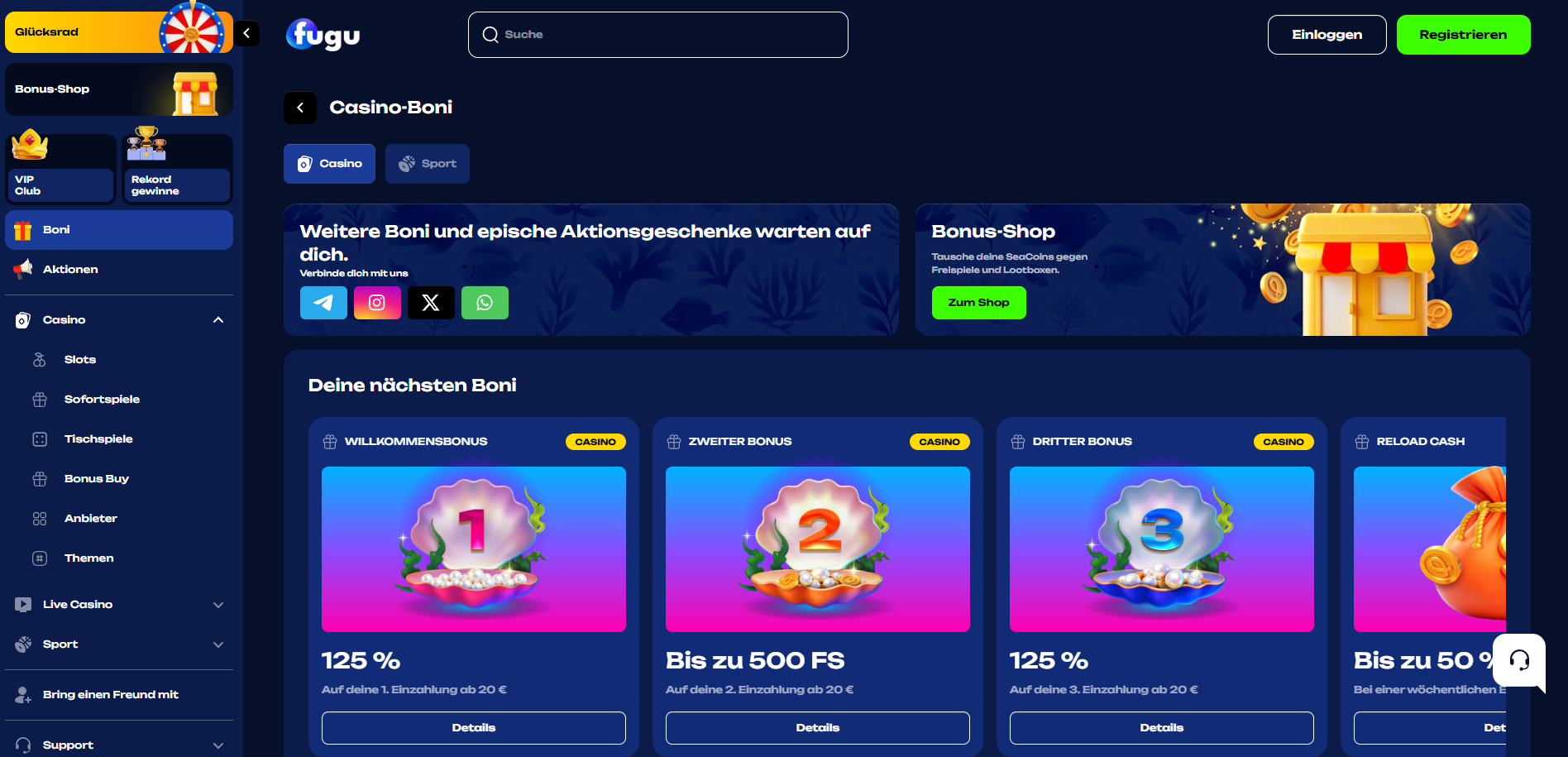 Fugu Casino Login und Boni